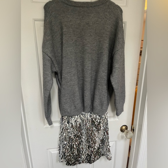 NWT $158. Sz SM Anthro grey sweater top with Silver Sequin Mini Skirt -dress - Picture 3 of 5